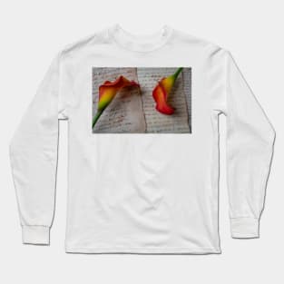 Calla Lillies On Old Letters Long Sleeve T-Shirt